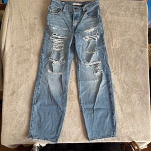 Levi's Premium Baggy Dad Jeans Distressed Light Wash Denim Women's 25 MSRP $108